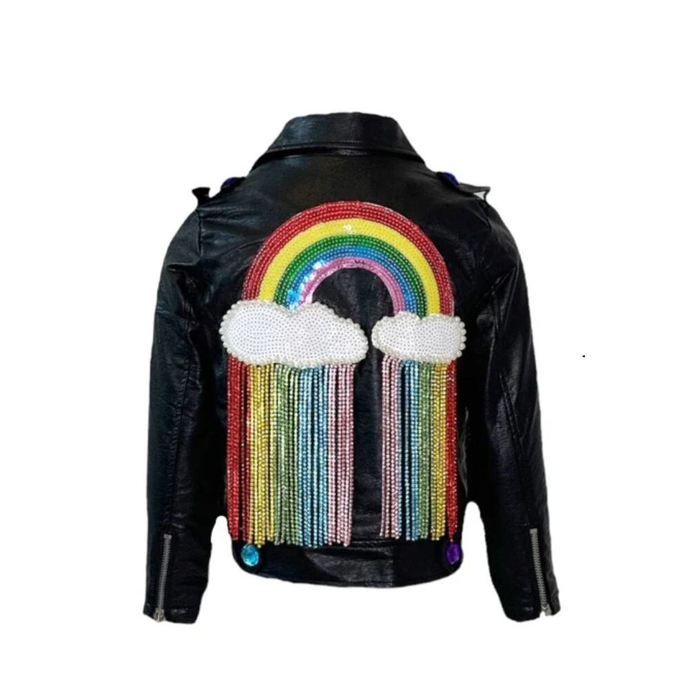 Lola and the Boys Cryatal Rain Faux Leather Girls Biker Jacket 10
